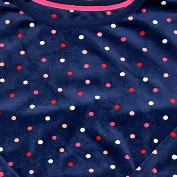 Kate Spade Navy Blue Velour Pajama Set Sz L Polka Dot Cozy Sleepwear Cabincore - Picture 2 of 12